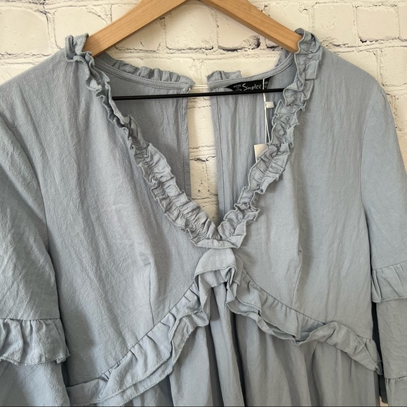 Simplee Elegant Solid Ruffle Short Sleeve Dress Blue Size Small NWT - Picture 10 of 16